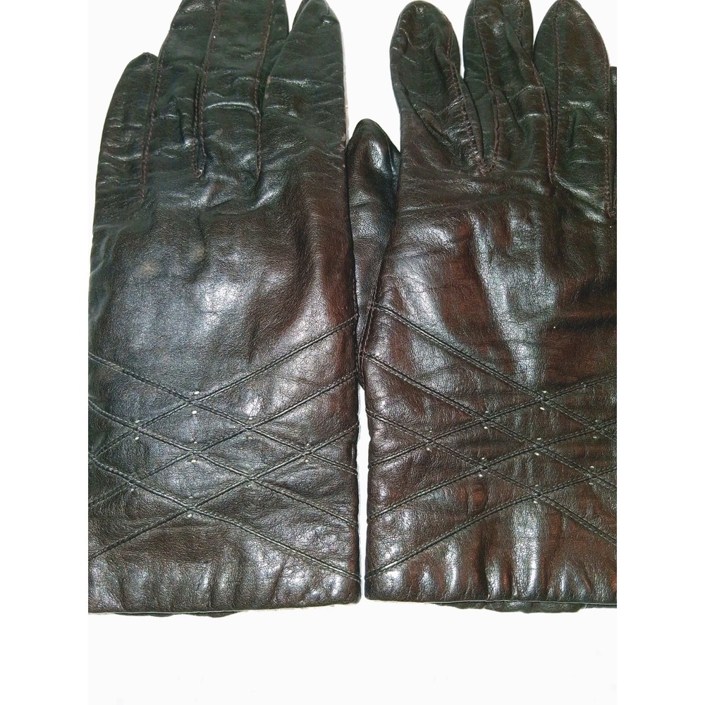 Fownes Women's Gloves Dark Brown Genuine Leather Acrylic Lined  Size 6.5 Vintage - Picture 2 of 6